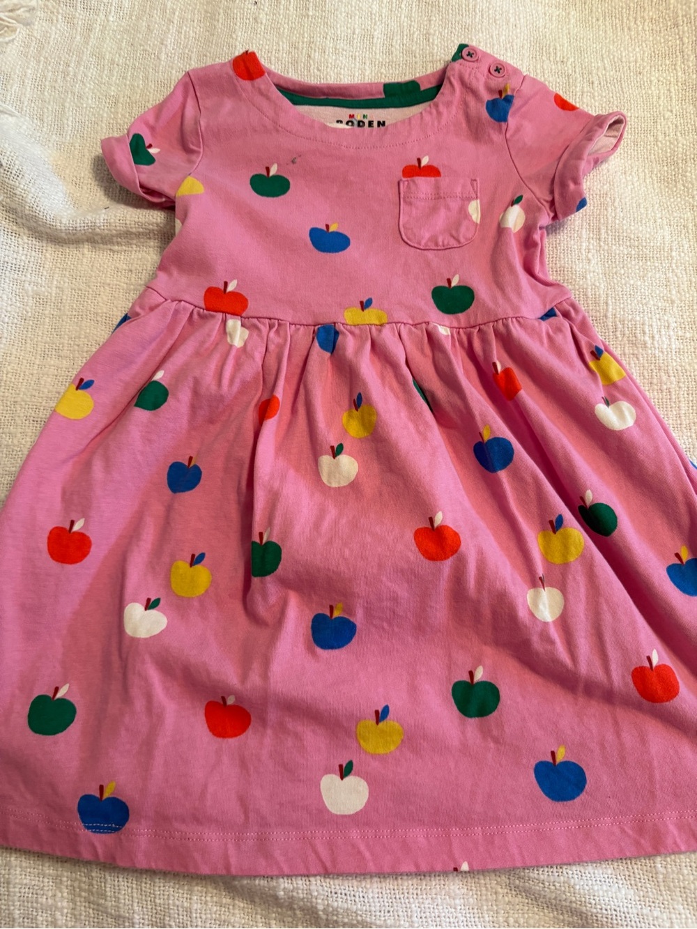 Mini Boden Pink Apple Print Cotton Dress for Girls size 3-4